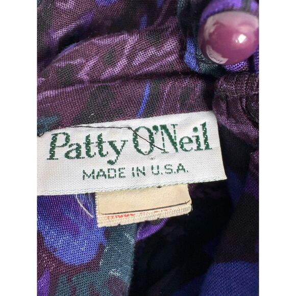 Vintage Patty ONeil Midi Dress 8 Dark Floral Paisley Purple High Neck Whimsigoth - Picture 10 of 14